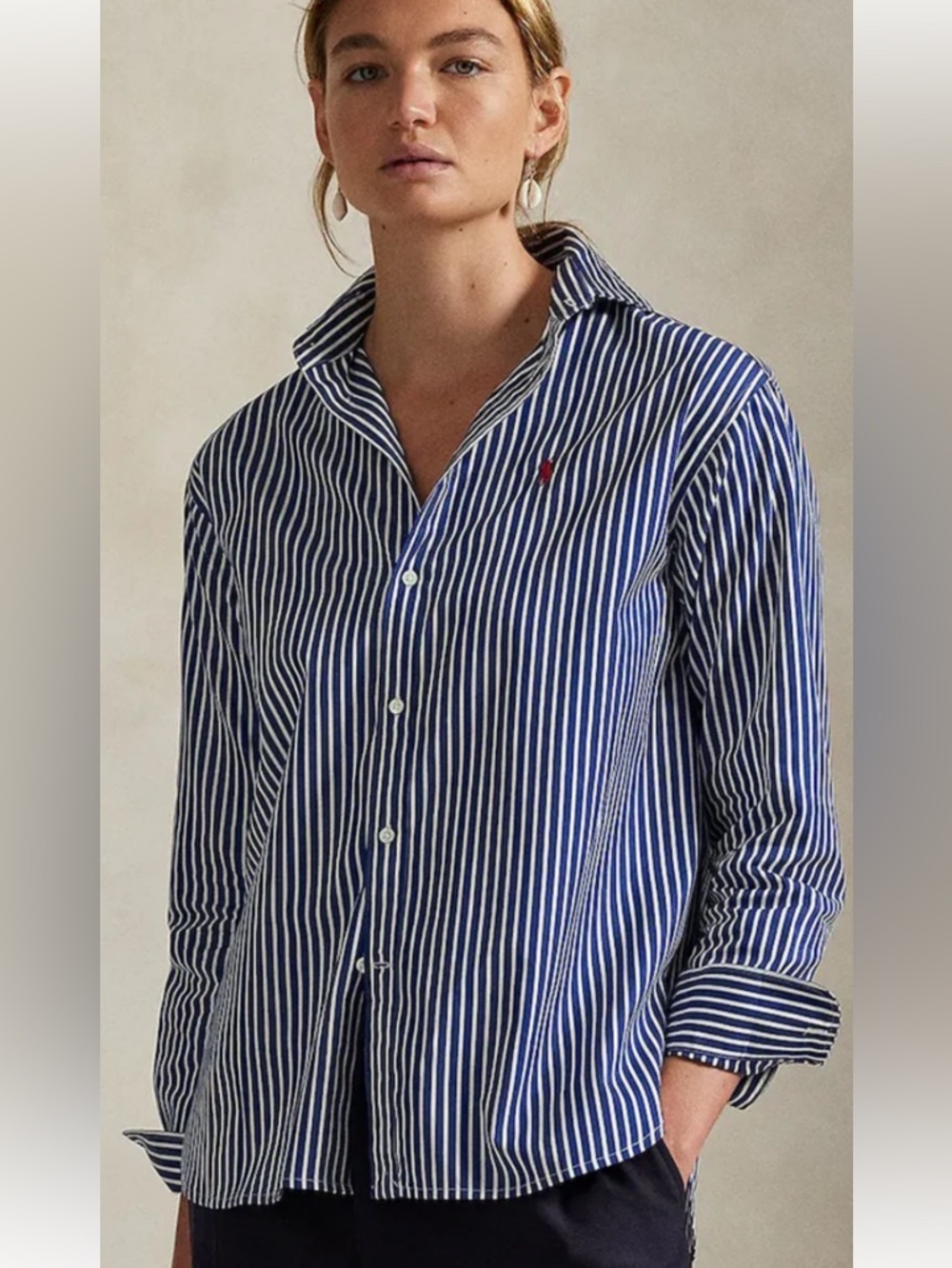 Ralph Lauren Navy & White Striped Button-Down Shirt